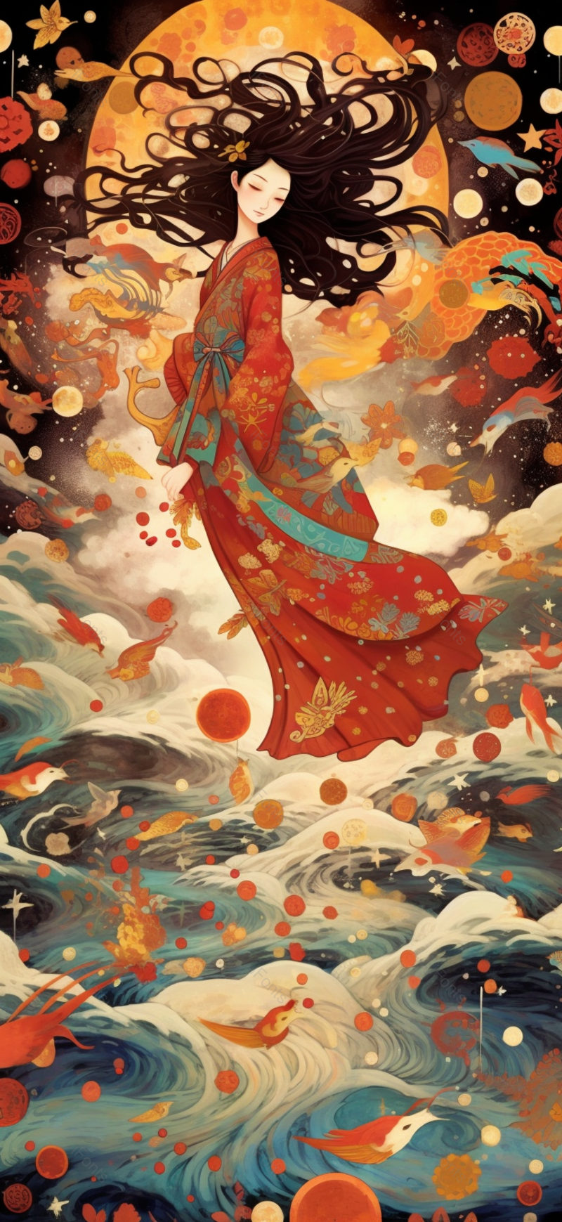 古典红色长裙女人祥云国潮风中国风传统文化节日插画,插画/手绘图,插画/手绘图库,插画/手绘图下载,插画/手绘